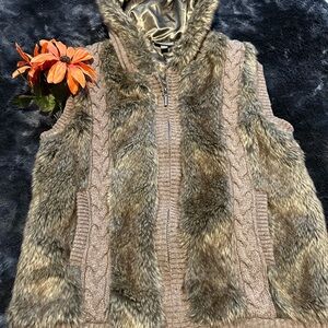 Roz & Ali Shimmering Brown Faux Fur Hooded Vest